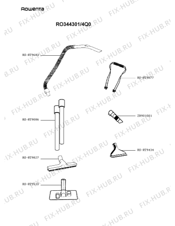 Взрыв-схема пылесоса Rowenta RO344301/4Q0 - Схема узла FP004101.9P2