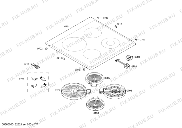 Взрыв-схема плиты (духовки) Bosch HLN652050X - Схема узла 07