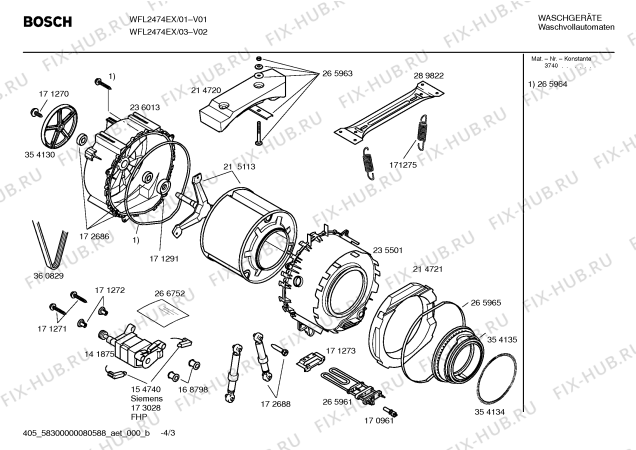 Взрыв-схема стиральной машины Bosch WFL2474EX Maxx WFL 2474 - Схема узла 03