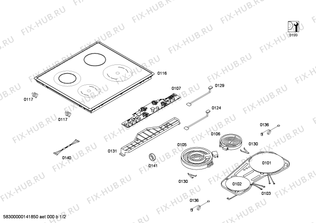 Схема №1 T43R10N0 с изображением Стеклокерамика для плиты (духовки) Bosch 00681481
