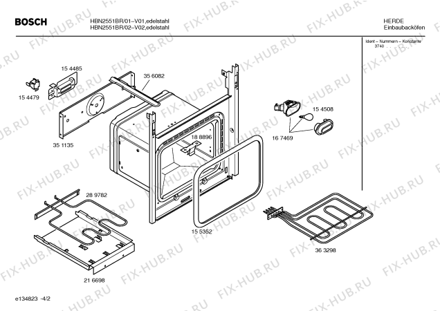 Схема №2 HBN2551BR с изображением Инструкция по эксплуатации для духового шкафа Bosch 00584620