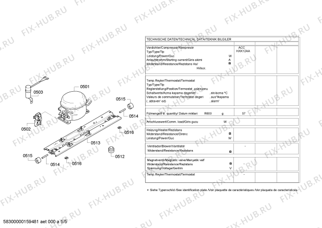 Взрыв-схема холодильника Bosch KGN57S20NE - Схема узла 05