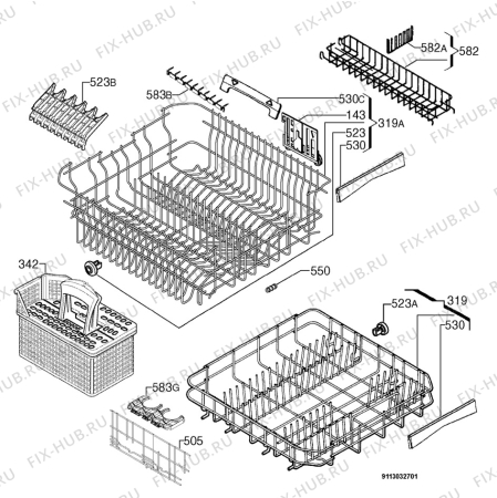 Взрыв-схема посудомоечной машины Husqvarna Electrolux QB5301X - Схема узла Basket 160