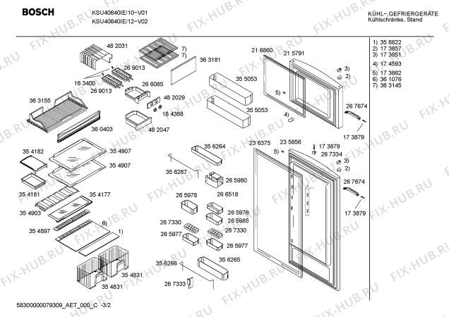 Схема №2 KSU3975GB с изображением Дверь для холодильной камеры Bosch 00215791
