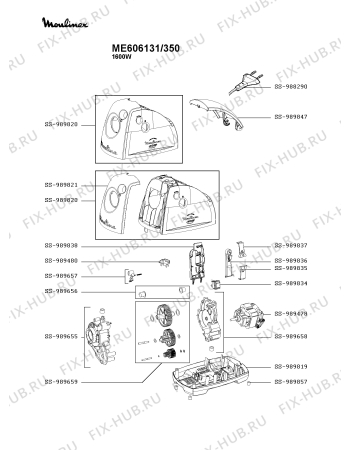 Взрыв-схема мясорубки Moulinex ME606131/350 - Схема узла ZP003653.9P2