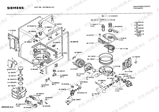 Взрыв-схема посудомоечной машины Siemens SN750045 - Схема узла 02