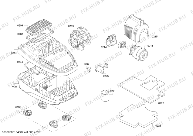 Взрыв-схема пылесоса Bosch BGL81030 In'genius Allergy - Схема узла 02