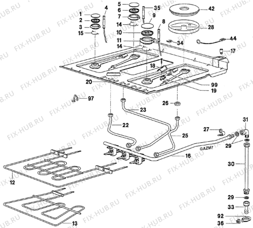 Взрыв-схема плиты (духовки) Zanussi ZC6321W1 - Схема узла Oven and Top functional parts