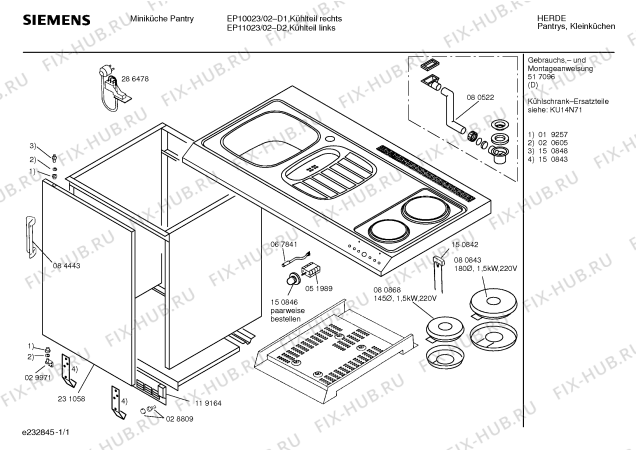 Схема №1 EP10021NN с изображением Дверь для компактной кухни Siemens 00231058