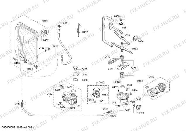 Взрыв-схема посудомоечной машины Bosch SMI63N35CH swiss edition - Схема узла 04