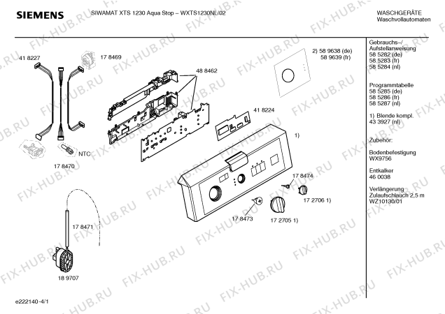 Схема №2 WXTS1230NL SIWAMAT XTS 1230 AquaStop с изображением Панель управления для стиральной машины Siemens 00433927