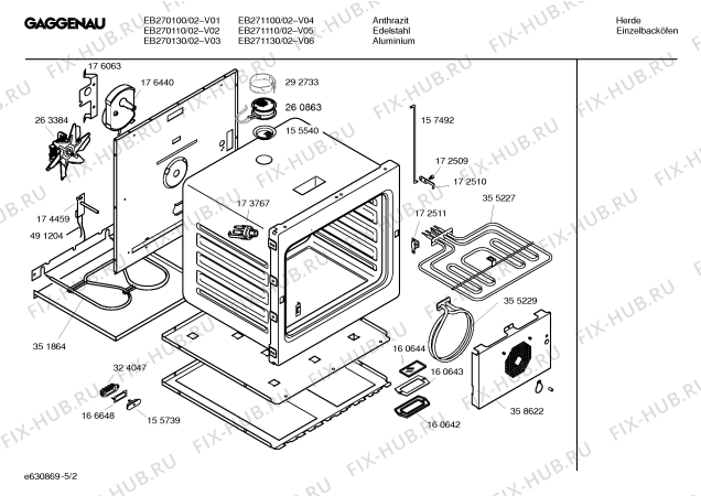 Схема №2 EB271100 с изображением Инструкция по эксплуатации Gaggenau для плиты (духовки) Bosch 00526063