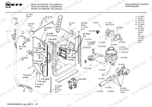 Взрыв-схема посудомоечной машины Neff S4732G2 SK 30 - Схема узла 02