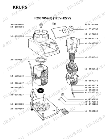 Взрыв-схема блендера (миксера) Krups F2387052(0) - Схема узла LP001092.9P2