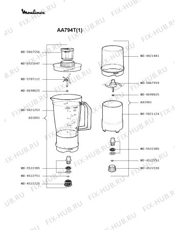 Взрыв-схема кухонного комбайна Moulinex AA794T(1) - Схема узла WP000348.8P2