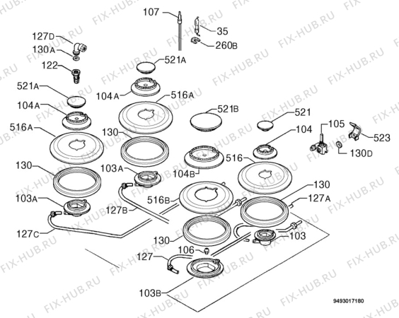 Взрыв-схема плиты (духовки) Zanussi ZGG646ICN - Схема узла Functional parts 267