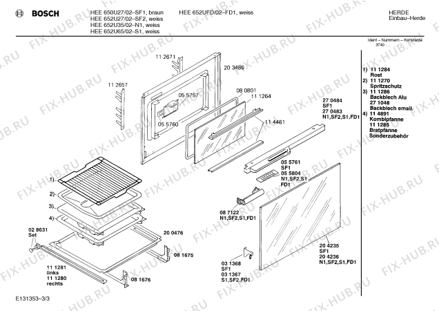Схема №3 HEE652UFD с изображением Панель для плиты (духовки) Bosch 00271750