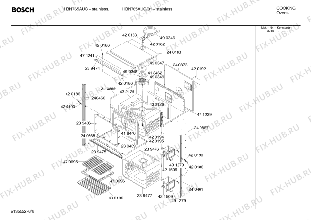 Взрыв-схема холодильника Bosch HBN765AUC - Схема узла 06