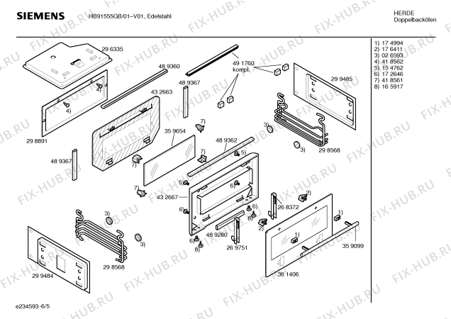 Взрыв-схема плиты (духовки) Siemens HB91555GB - Схема узла 05