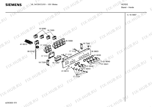 Взрыв-схема плиты (духовки) Siemens HL54729EU - Схема узла 05