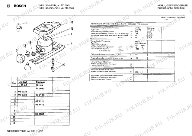Схема №2 KUL1401 с изображением Инструкция по эксплуатации для холодильника Bosch 00516184