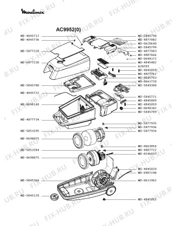 Взрыв-схема пылесоса Moulinex AC9952(0) - Схема узла XP002364.9P2