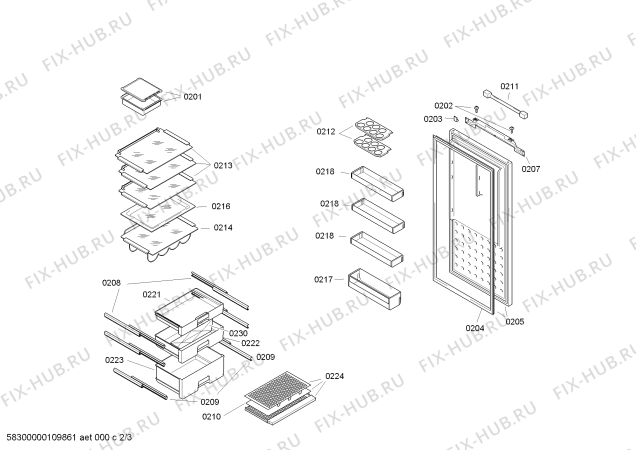 Взрыв-схема холодильника Gaggenau RC222100 - Схема узла 02