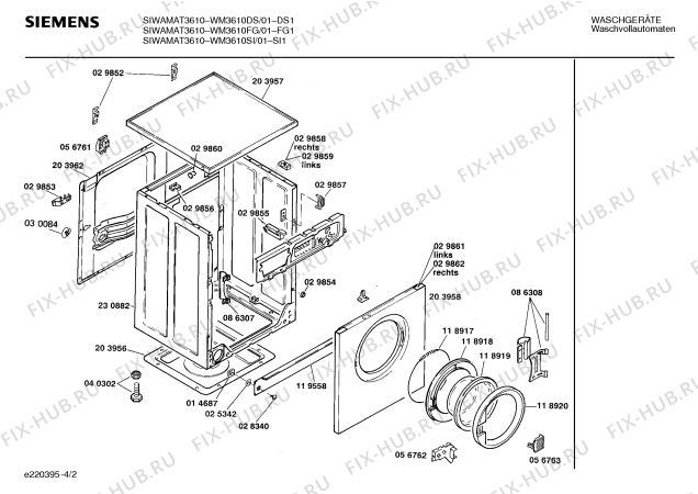Взрыв-схема стиральной машины Siemens WM36010DS SIWAMAT PLUS 3601 - Схема узла 02