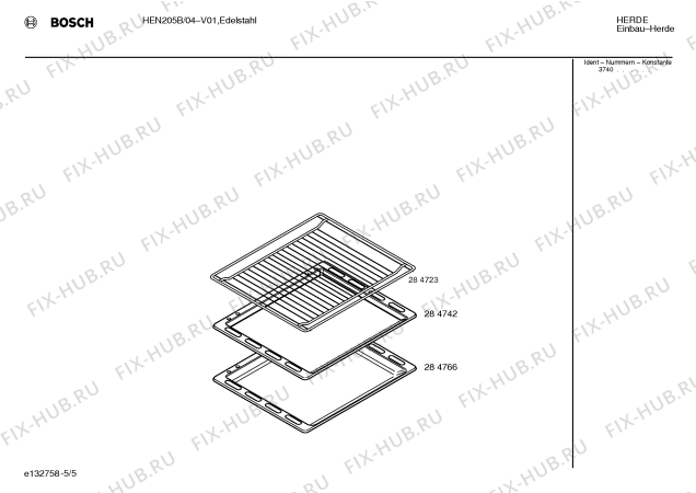 Схема №4 HEN205B с изображением Ручка двери для плиты (духовки) Bosch 00299035