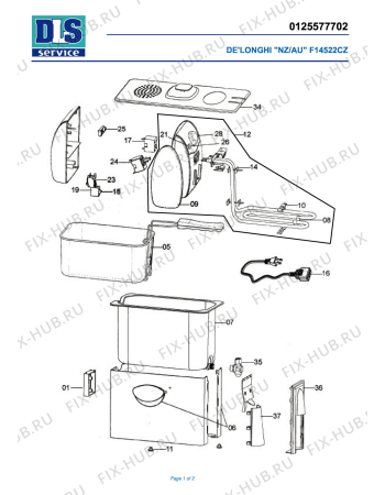 Схема №1 F 14422CZ с изображением Рукоятка для электрофритюрницы DELONGHI LN1025