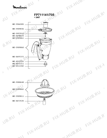 Взрыв-схема кухонного комбайна Moulinex FP711141/705 - Схема узла XP003261.3P2