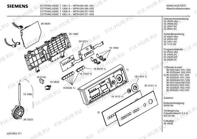 Схема №2 WP91091 EXTRAKLASSE T1001A с изображением Инструкция по эксплуатации для стиралки Siemens 00522649