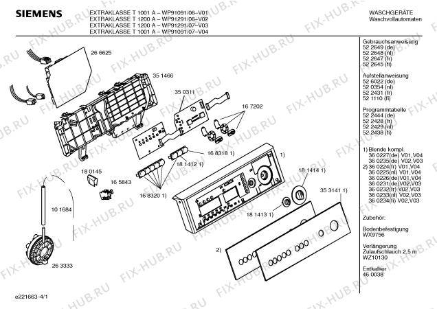 Схема №2 WP91091 EXTRAKLASSE T1001A с изображением Инструкция по эксплуатации для стиралки Siemens 00522647