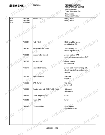 Схема №6 FS272V6 с изображением Инструкция по эксплуатации для жк-телевизора Siemens 00531050