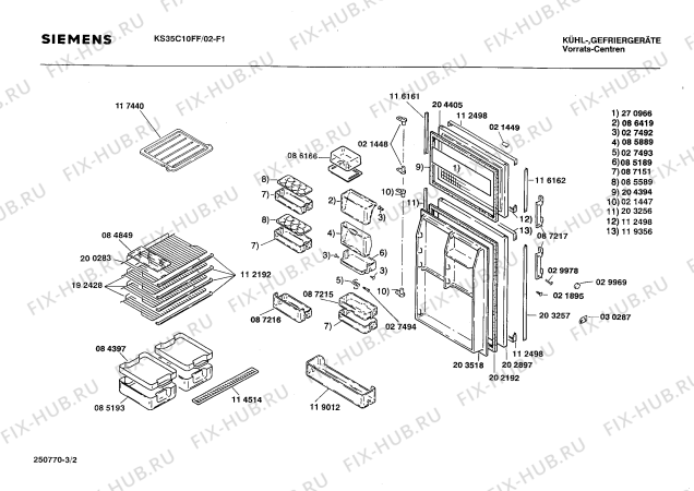 Взрыв-схема холодильника Siemens KS35C10FF - Схема узла 02