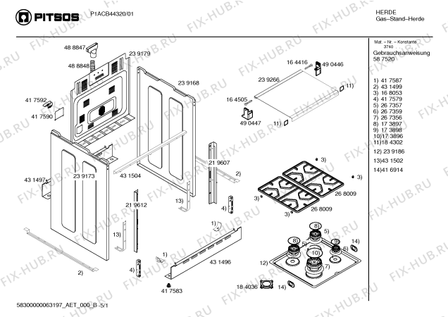 Схема №3 P1ACB44320 Pitsos с изображением Переключатель для духового шкафа Bosch 00421510