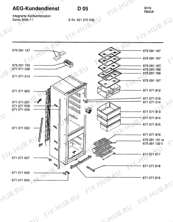 Взрыв-схема холодильника Aeg SAN3034 I - Схема узла Housing 001