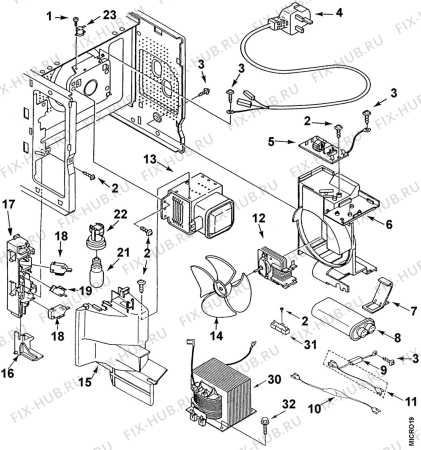 Взрыв-схема микроволновой печи Zanussi ZMJ23SG - Схема узла Electrical equipment