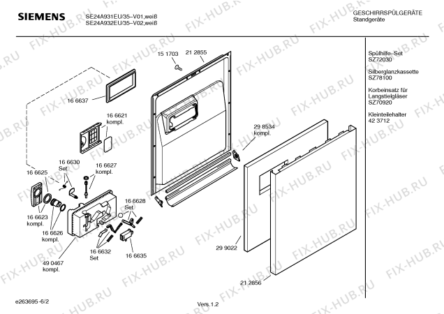 Схема №5 SE34A688 Extraklasse с изображением Инструкция по эксплуатации для посудомоечной машины Siemens 00589264