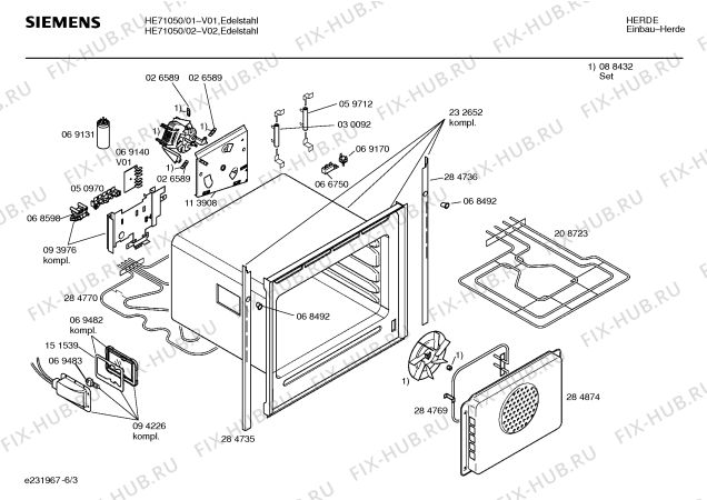 Взрыв-схема плиты (духовки) Siemens HE71050 - Схема узла 03