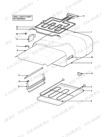 Взрыв-схема плиты (духовки) Aeg D4100-1MEX - Схема узла H10 Grill cavity assy