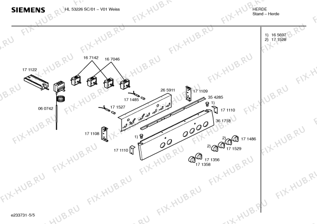 Взрыв-схема плиты (духовки) Siemens HL53226SC - Схема узла 05