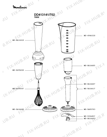 Взрыв-схема блендера (миксера) Moulinex DD413141/702 - Схема узла 7P004320.7P2