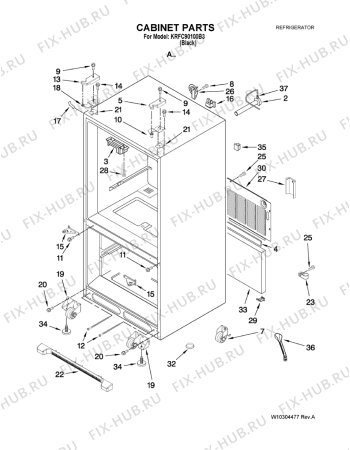 Схема №4 KRFC - 9010  B с изображением Уплотнитель (прокладка) для холодильной камеры Whirlpool 482000021591