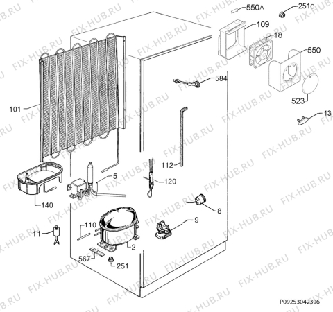 Взрыв-схема холодильника Zanussi ZBB8297 - Схема узла Cooling system 017