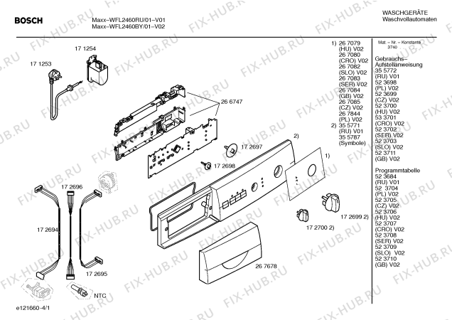 Схема №4 WFL2460BY WFL2460 с изображением Таблица программ для стиральной машины Bosch 00523709