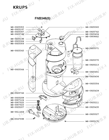 Взрыв-схема кофеварки (кофемашины) Krups FNB346(0) - Схема узла YP001882.6P3