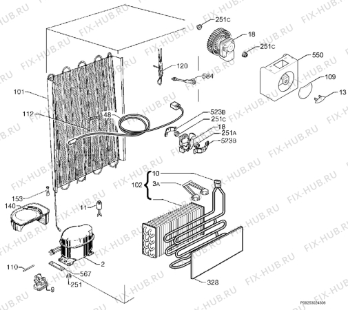 Взрыв-схема холодильника John Lewis JLBIFF1802 - Схема узла Cooling system 017