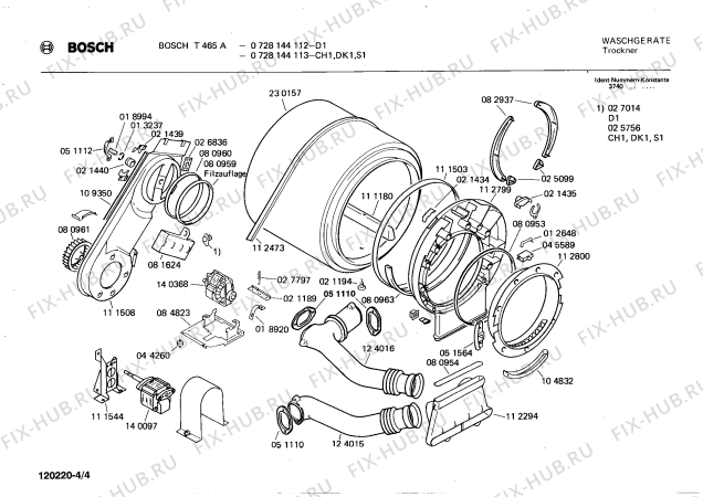 Взрыв-схема сушильной машины Bosch 0728144112 T465A - Схема узла 04