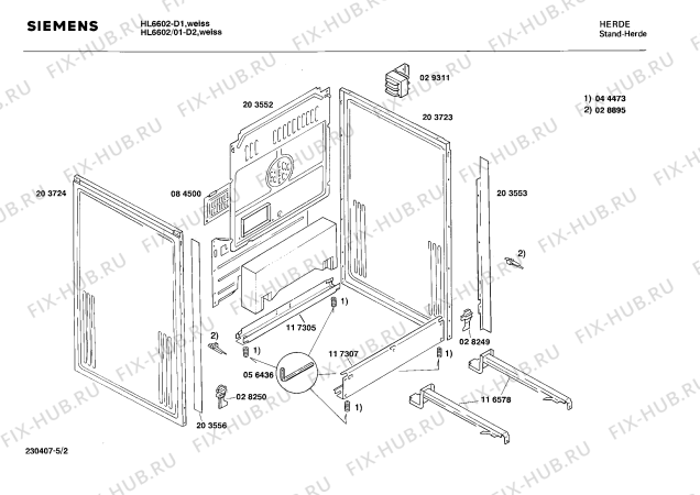 Взрыв-схема плиты (духовки) Siemens HL6602 - Схема узла 02